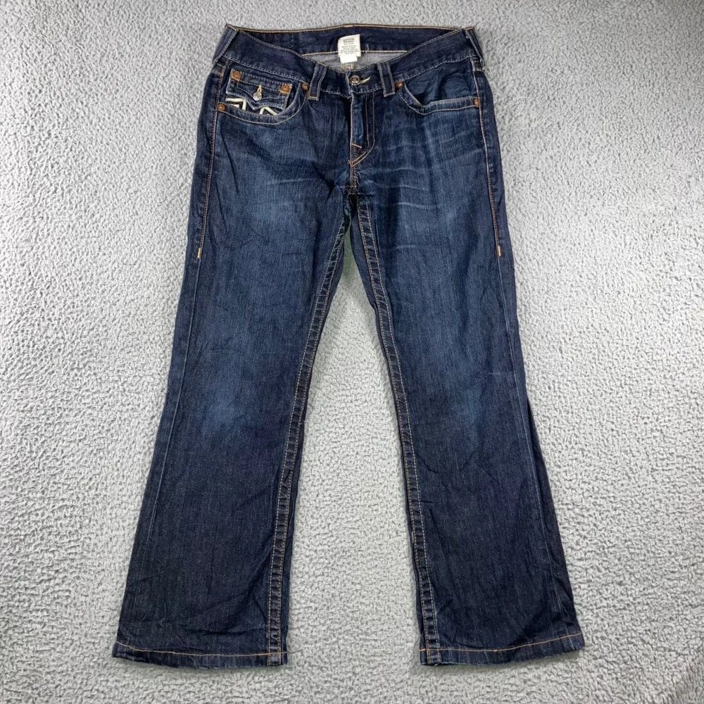 VTG True Religion Bootcut Jeans Men 31 Blue Logo Flap Pocket USA Fit‎ 32x28